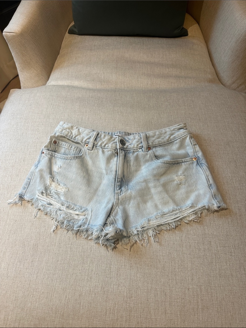 Garage Low Rise Light Blue Distressed Denim Women's Shorts